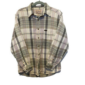 Woolrich Shirt Mens Size Medium Flannel Gray Pink Plaid Long Sleeve Casual Tee